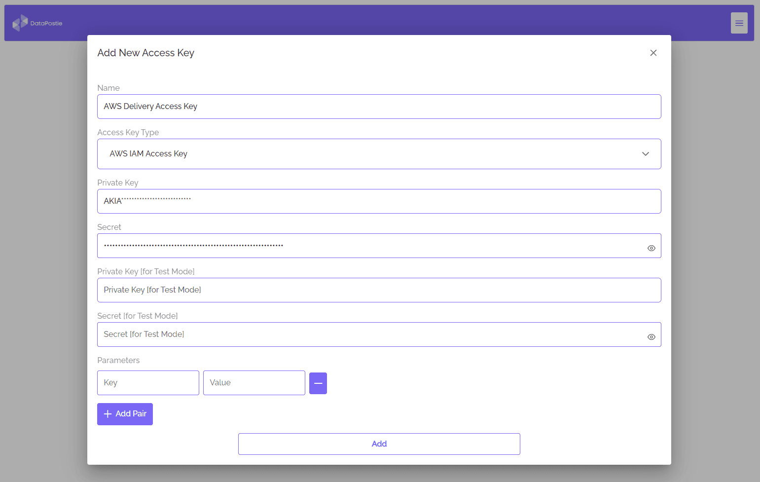 Add an AWS Access Key for S3 delivery