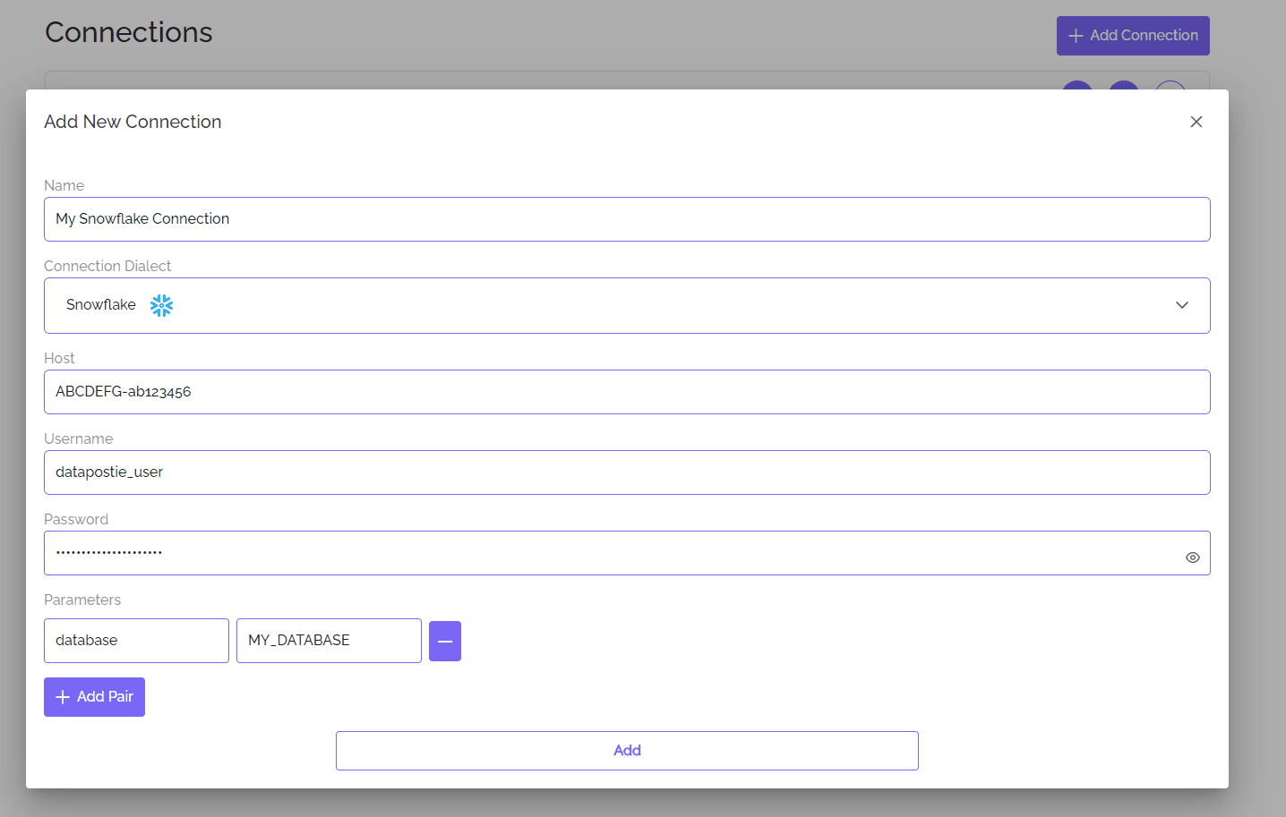 Add a Snowflake Connection