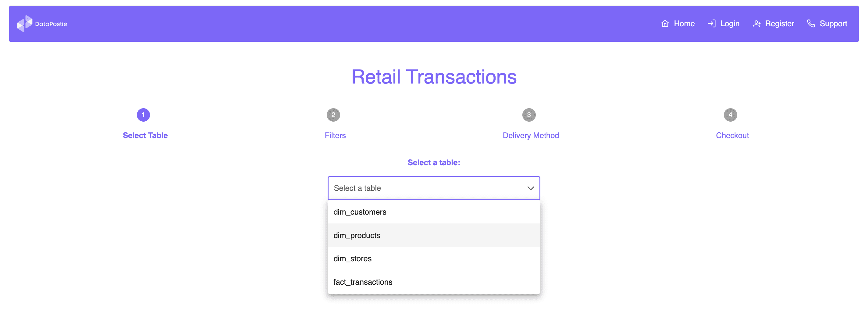 Select a table to begin jour data journey.