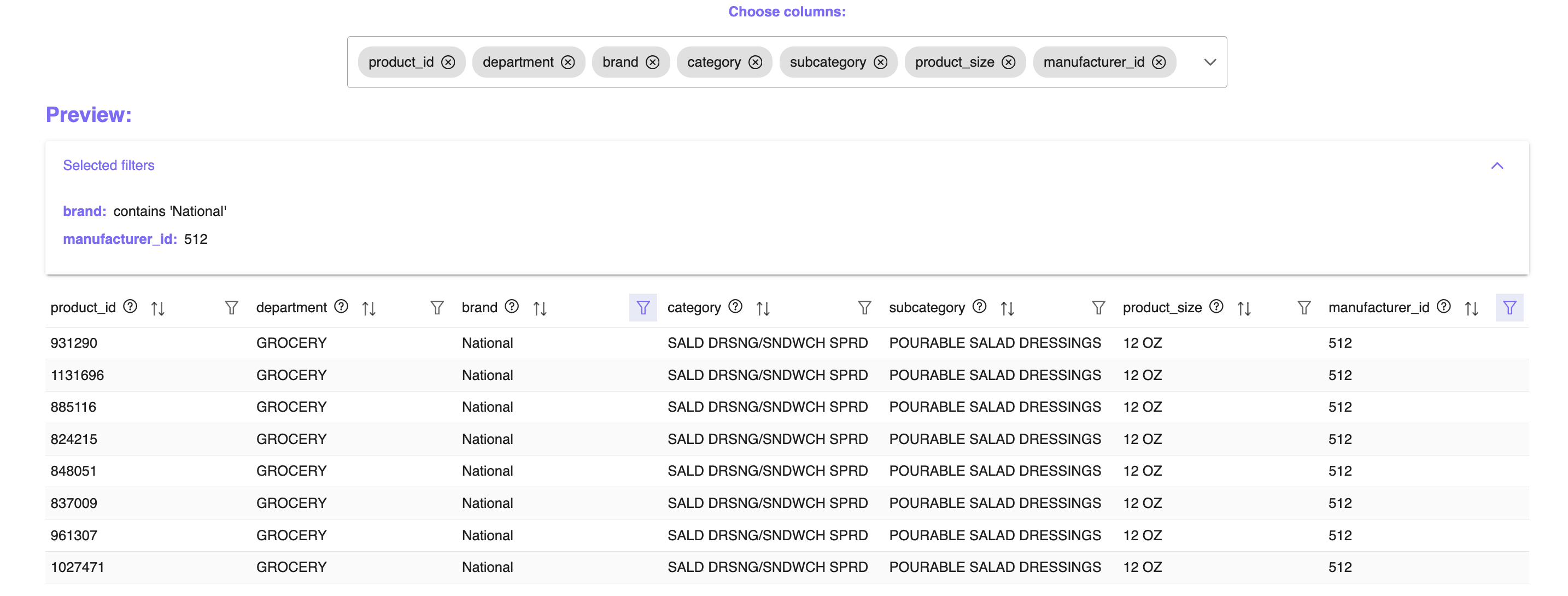 When filters are applied, they show up in the filter bar.