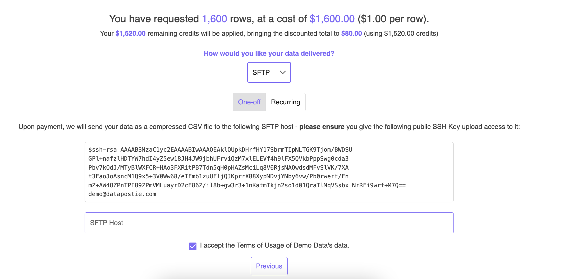 Deliver your query results via SFTP.